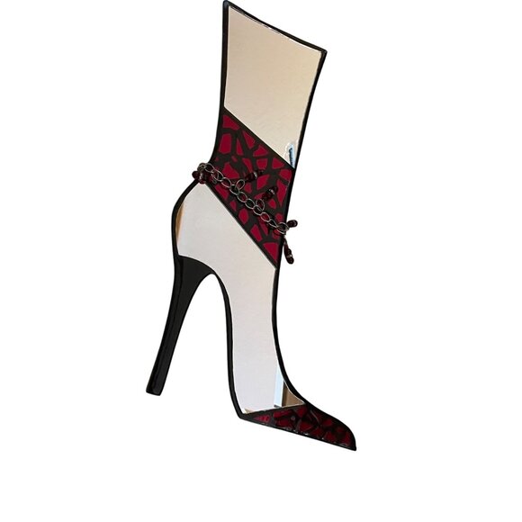 Stained Glass High Heel Boot Shaped Mirror With Beaded Accents & Mosaic Design - Picture 2 of 11